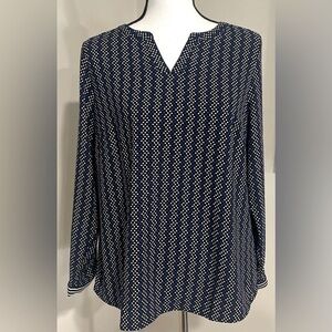 Talbots Women Blue Cream Polka Dot Blouse